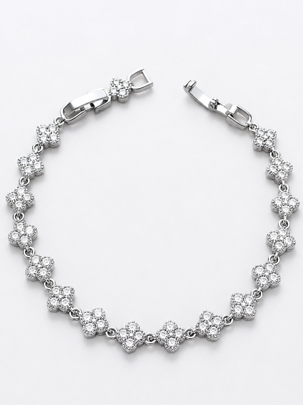 Sparkling Crystal Clover Charm Bracelet Platinum Plated Adjustable Link Bracelet